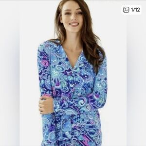 Lilly Pulitzer Women's Ruffle PJ Lapis Lazuli Cosmic Kismet Shorts Set Medium